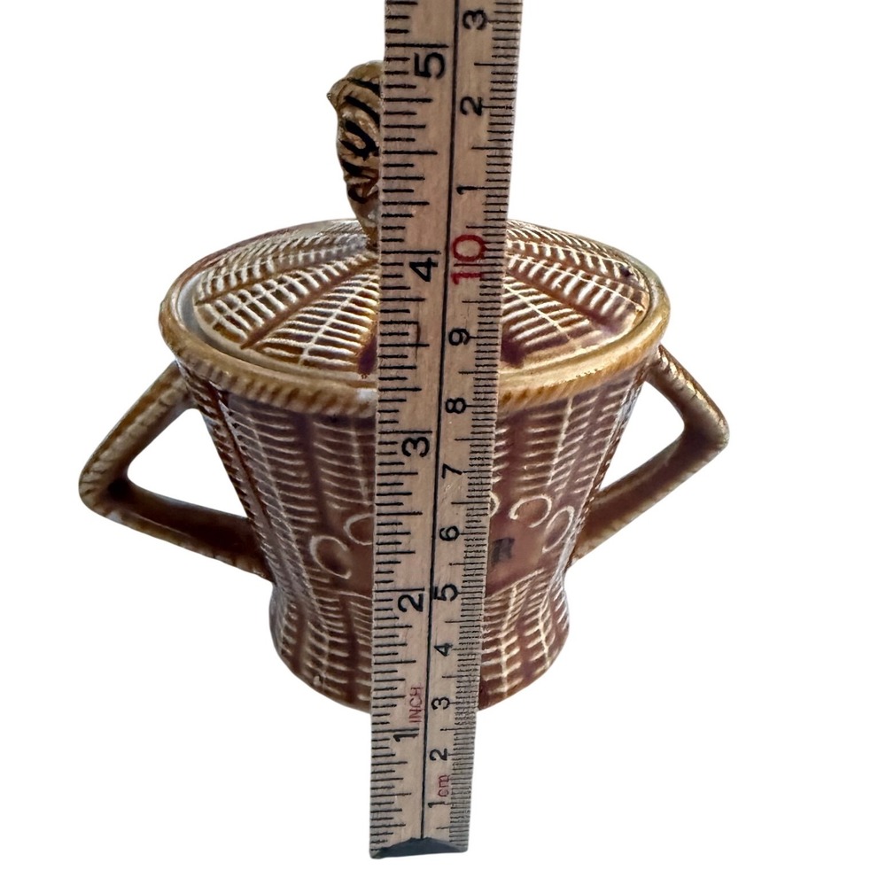 Vintage Rooster Basketweave Ceramic Coffee Pot Sugar Bowl & Jam Jar Set Brown - Picture 9 of 14